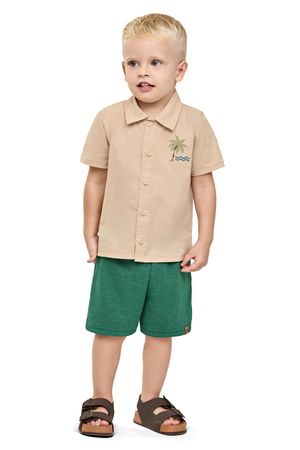 Conjunto Infantil Menino Social Com Bordado Elian Bege
