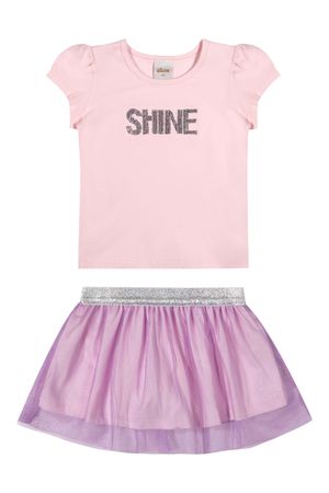 Conjunto Curto Infantil Menina Com Tule Elian Rosa