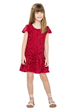 Vestido Infantil Menina Tule Corações Elian Vermelho