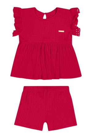 Conjunto Bebê Menina Malha Canelada Colorittá Vermelho