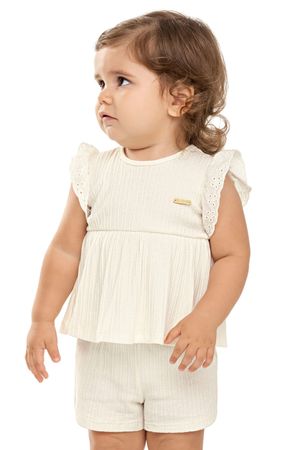 Conjunto Bebê Menina Malha Canelada Colorittá Bege