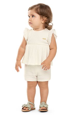 Conjunto Bebê Menina Malha Canelada Colorittá Bege