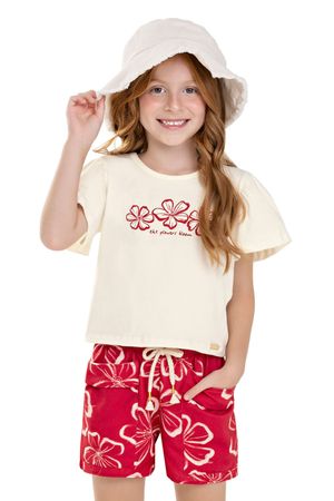 Conjunto Infantil Menina Hibiscos Colorittá Bege
