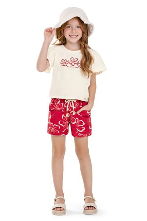 Conjunto Infantil Menina Hibiscos Colorittá Bege