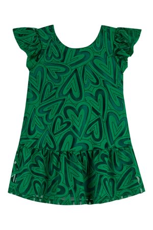 Vestido Infantil Menina Tule Corações Elian Verde