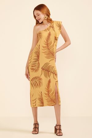 Vestido Midi Feminino Um Ombro Só Marialícia Amarelo