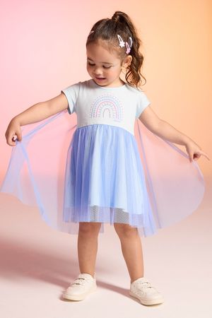Vestido Infantil Menina Fantasia Com Asas Elian Azul