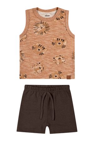 Conjunto Bebê Menino Malha Flamê Selva Elian Marrom