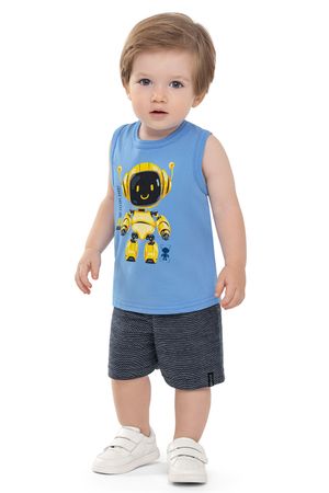 Conjunto Bebê Menino Robô Curto Elian Azul