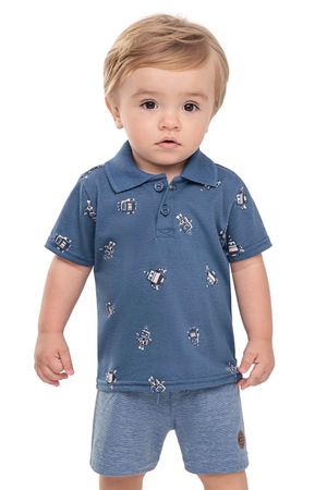 Conjunto Bebê Menino Polo Robôs Elian Azul