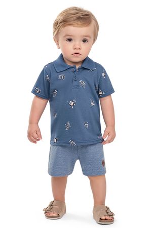 Conjunto Bebê Menino Polo Robôs Elian Azul
