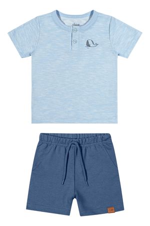 Conjunto Bebê Menino Malha Flamê Baleia Elian Azul