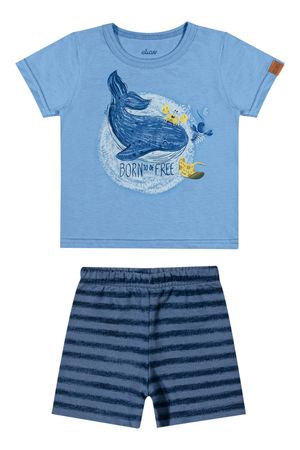 Conjunto Bebê Menino Desenho Baleia Elian Azul