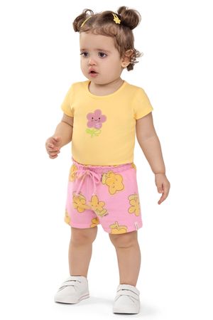 Conjunto Bebê Menina Glitter Florzinha Elian Amarelo