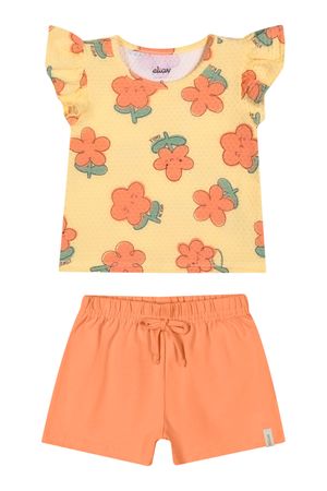 Conjunto Bebê Menina Florzinhas Com Babado Elian Amarelo