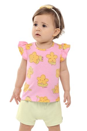 Conjunto Bebê Menina Florzinhas Com Babado Elian Rosa