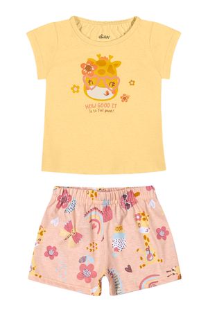 Conjunto Manga Curta Bebê Menina Girafa Elian Amarelo