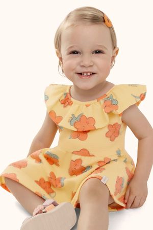 Vestido Bebê Menina Florzinhas Com Babado Elian Amarelo