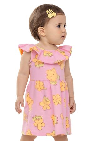 Vestido Bebê Menina Florzinhas Com Babado Elian Rosa