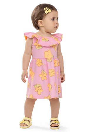 Vestido Bebê Menina Florzinhas Com Babado Elian Rosa