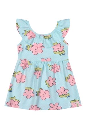 Vestido Bebê Menina Florzinhas Com Babado Elian Azul