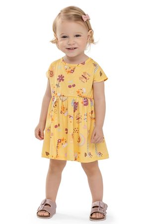 Vestido Bebê Menina Girafinhas Elian Amarelo