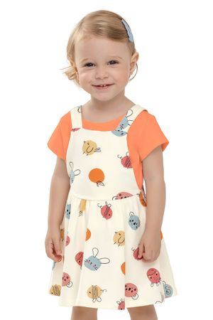 Conjunto Bebê Menina Salopete Bichinhos Elian Laranja