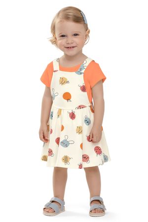 Conjunto Bebê Menina Salopete Bichinhos Elian Laranja