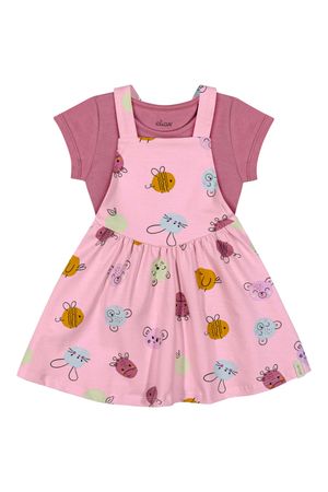 Conjunto Bebê Menina Salopete Bichinhos Elian Rosa
