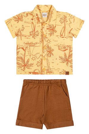 Conjunto Social Infantil Menino Tropical Elian Amarelo