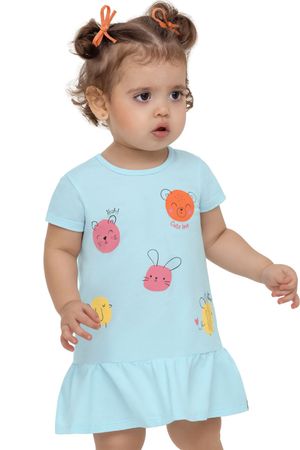 Vestido Bebê Menina Poás Bichinhos Elian Azul