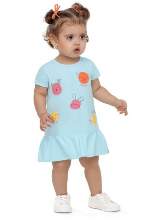 Vestido Bebê Menina Poás Bichinhos Elian Azul