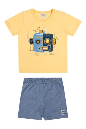 Conjunto Curto Infantil Menino Robô Elian Amarelo
