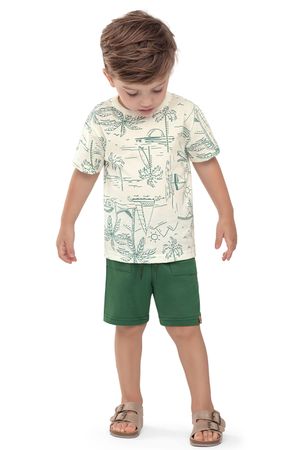 Conjunto Curto Infantil Menino Tropical Elian Bege
