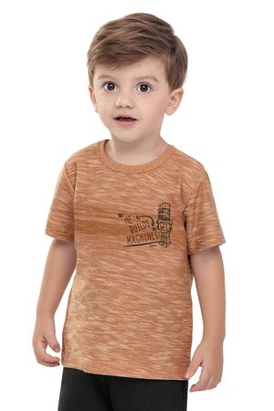 Camiseta Infantil Menino Malha Flamê Robô Elian Marrom