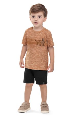 Camiseta Infantil Menino Malha Flamê Robô Elian Marrom