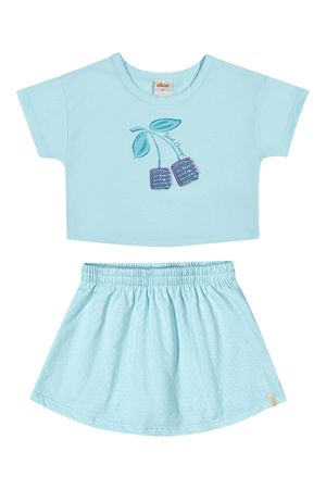 Conjunto Infantil Menina Cereja Lantejoula Elian Azul