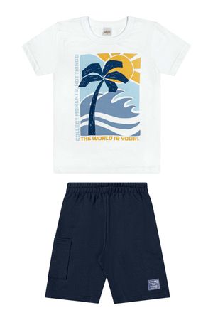 Conjunto Infantil Menino Tropical Com Puff Elian Branco