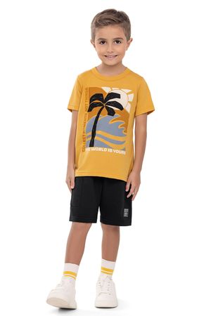 Conjunto Infantil Menino Tropical Com Puff Elian Amarelo