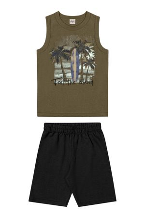 Conjunto Infantil Menino Estampa Verão Elian Verde Musgo