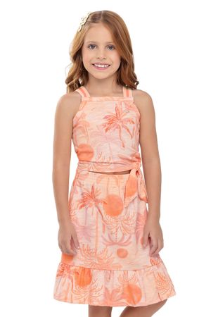 Conjunto Infantil Menina Tropical Amarração Elian Laranja