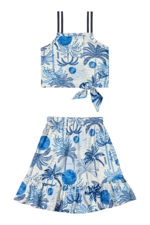 Conjunto Infantil Menina Tropical Amarração Elian Azul