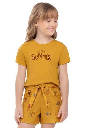 Conjunto Infantil Menina Tricoline Tropical Elian Amarelo