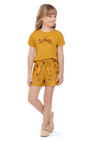 Conjunto Infantil Menina Tricoline Tropical Elian Amarelo