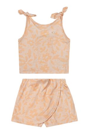 Conjunto Infantil Menina Pontilhismo Floral Elian Bege