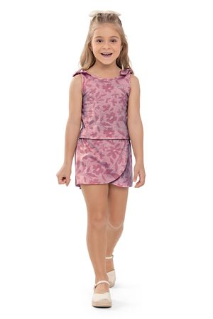 Conjunto Infantil Menina Pontilhismo Floral Elian Rosa