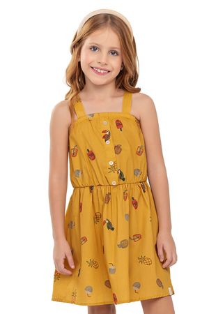 Vestido Infantil Menina Tropical Tricoline Elian Amarelo