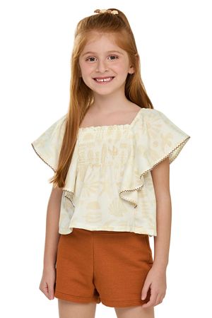 Conjunto Infantil Menina Tropical Babado Elian Bege