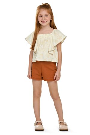 Conjunto Infantil Menina Tropical Babado Elian Bege