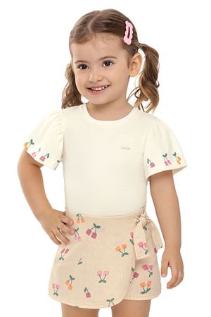 Conjunto Infantil Menina Cerejinhas Elian Bege